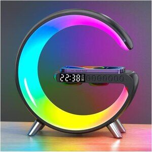 Smart LED Table Lamp, 4-in-1 Wireless Charger, Night Light, Alarm Clock, and